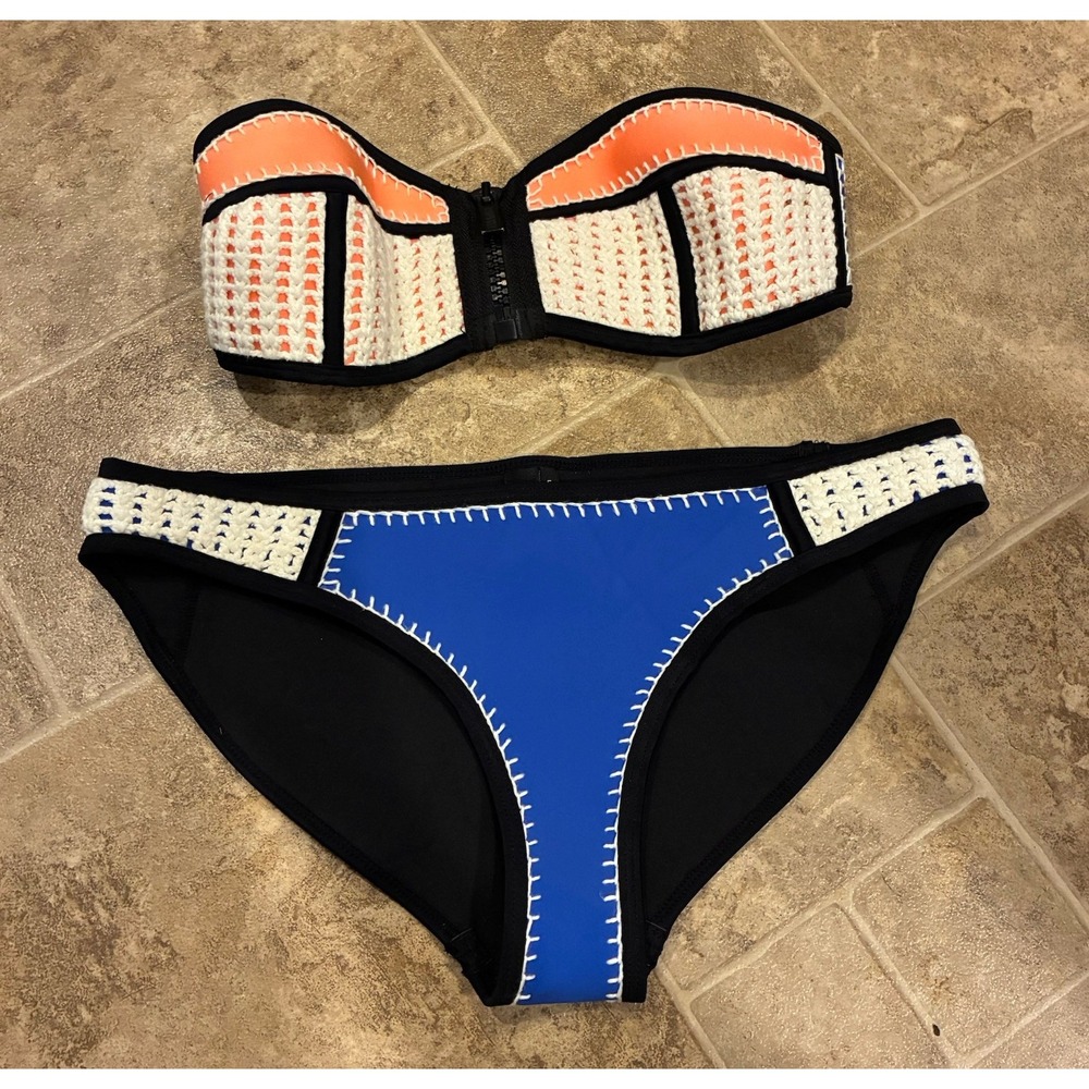 TRIANGL Neoprene Colorblock Bikini Blue Peach Black Adjustable Straps